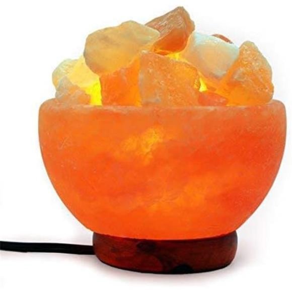 Himalayan Salt Lamp Bowl with Natural Crystal Chunks, Dimmer Cord & Classic Wood - Picture 2 of 6